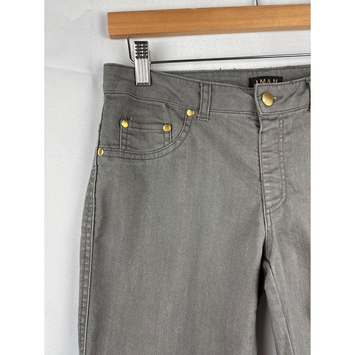 Iman Womens Grey Straight-Leg Jeans With Gold Accents Size S