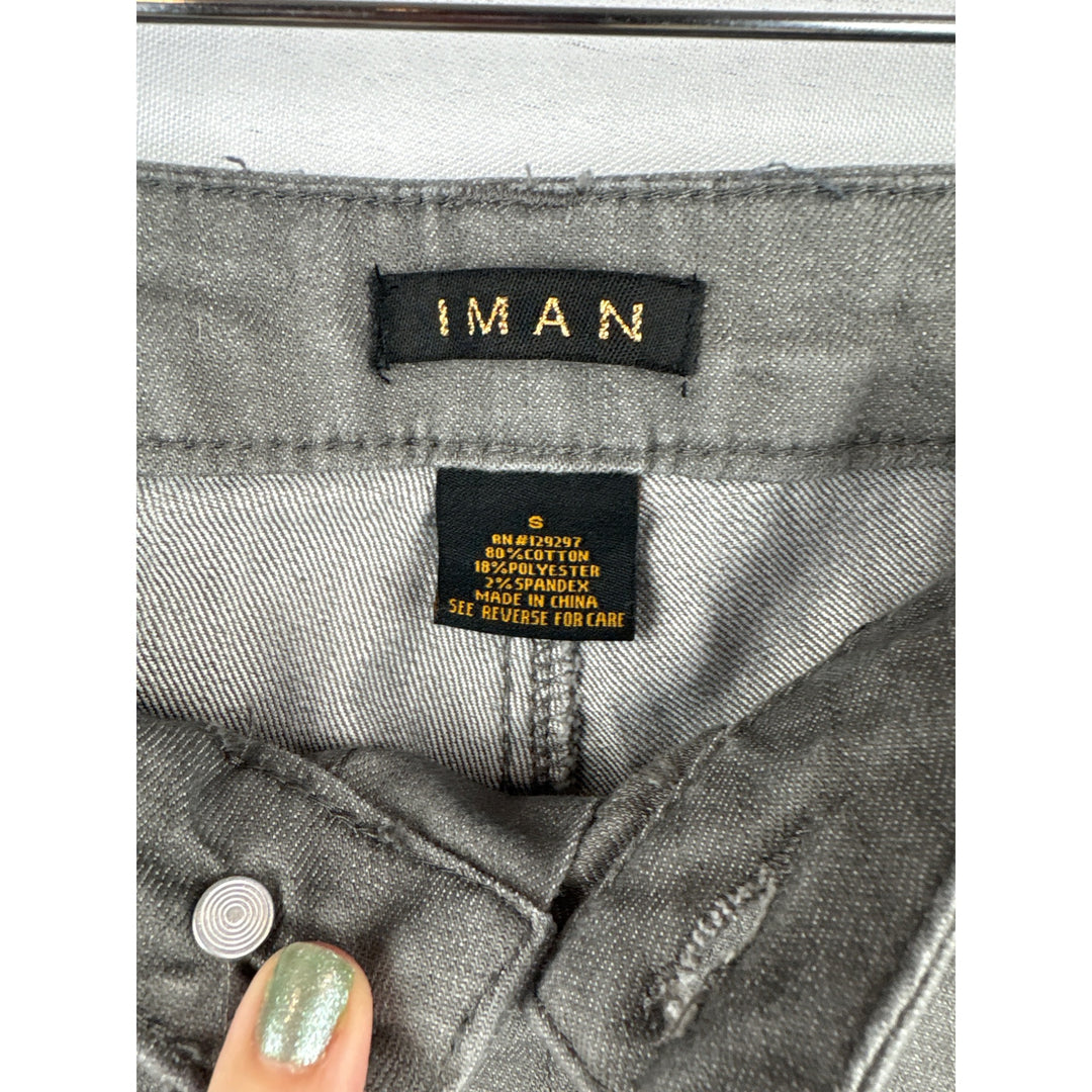 Iman Womens Grey Straight-Leg Jeans With Gold Accents Size S