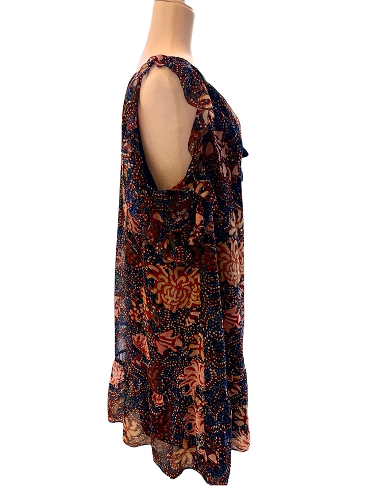 Madewell Boho Floral Ruffle Navy Dress Size XL