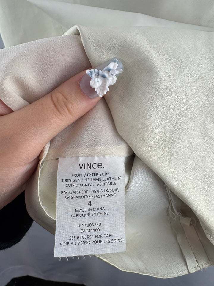 Women’s Vince Size 4 Cream Leather Sleeveless Blouse