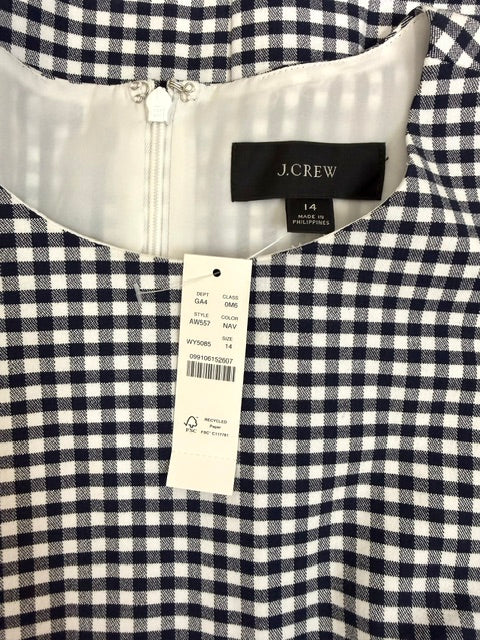 J.Crew Navy &amp; White Gingham Stretch Sheath Dress Sz14 NWT