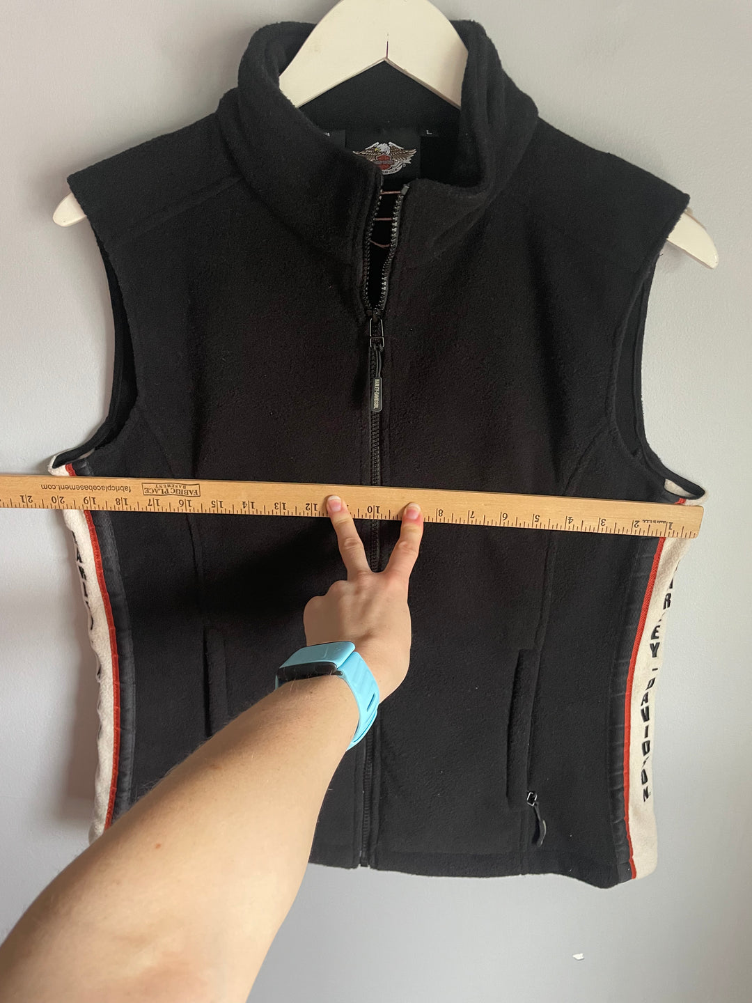 Harley Davidson Black Fleece Vest Full Zip Side Stripe Logo Size L Fall Layer