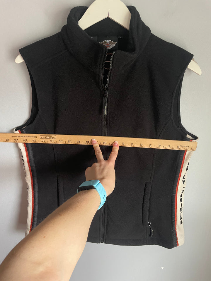 Harley Davidson Black Fleece Vest Full Zip Side Stripe Logo Size L Fall Layer