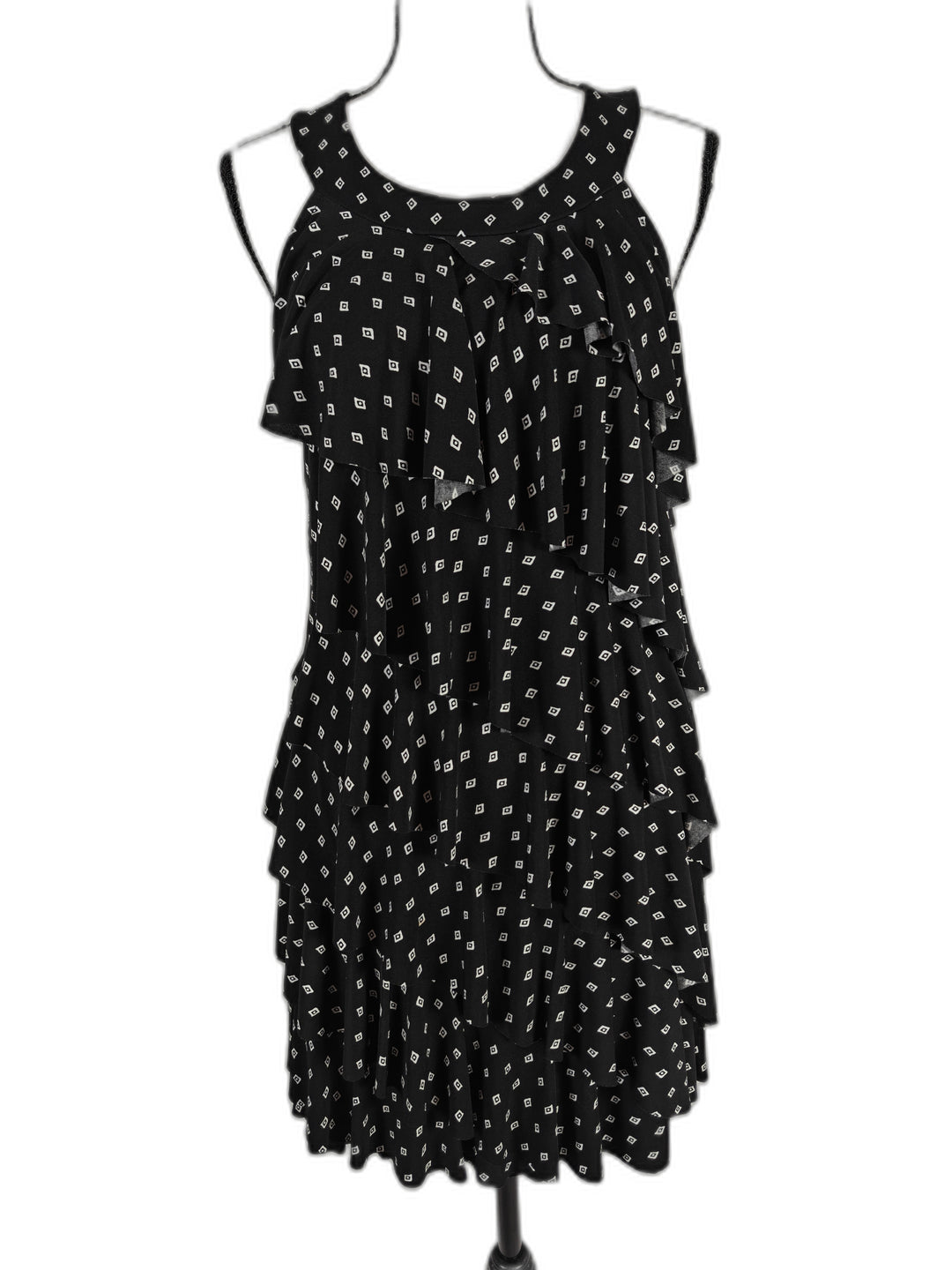 Women White House Black Market Ruffle Dress Black White Size S