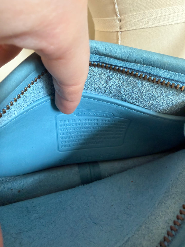 Vintage Coach Rare Glacier Blue Leather Crossbody Shoulder Bag Brass Hardware