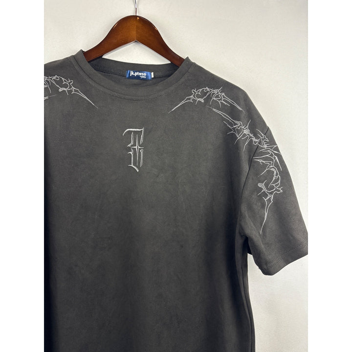 Men’s JK. Ptwso XL Black Suede T-Shirt w/ Embroidery