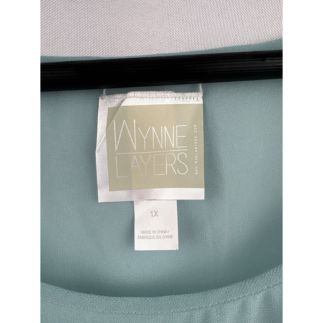 Women’s Wynne Layers Size 1X Light Blue Sheer Tank Blouse
