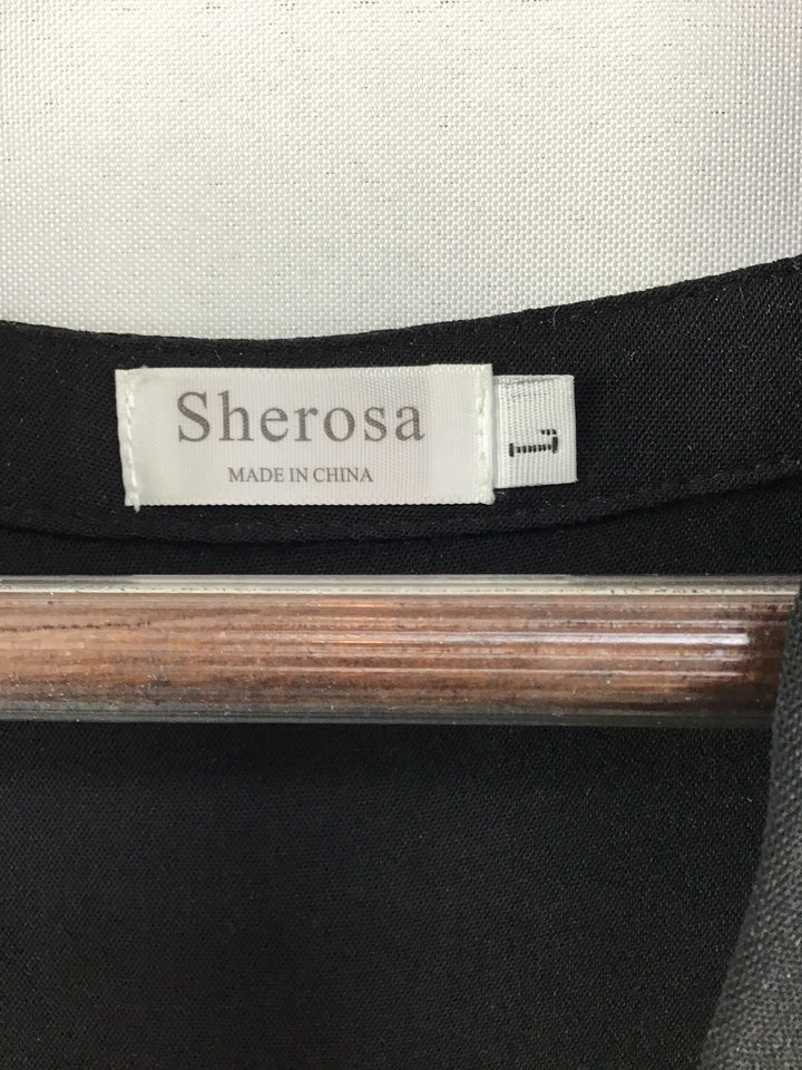Women’s Sherosa Black Short Sleeved V-Neck Tunic Blouse Size Large