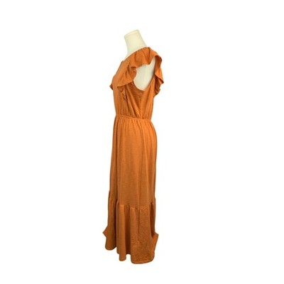 Women's J.Crew Orange Long Summer Dress , 100% Cotton - Size S