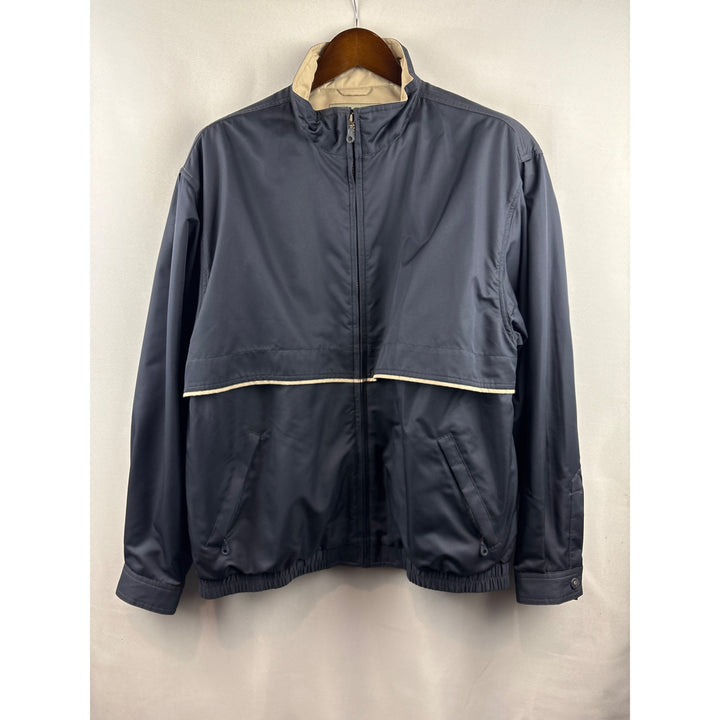 Men’s Vintage Cutter & Buck Navy Blue Windbreaker w/ White Accents & Logo Print on Back