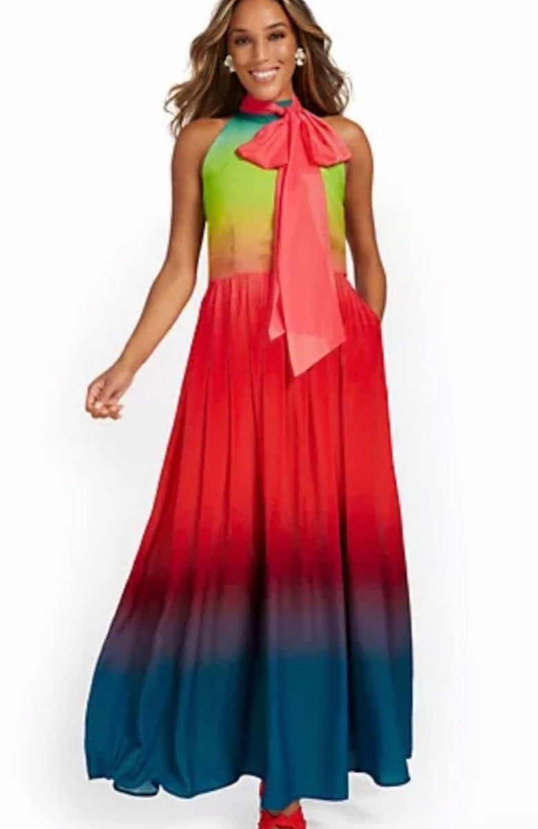 New York &amp; Company Ombre Tie Dye Halter Maxi Dress SzXL NWT