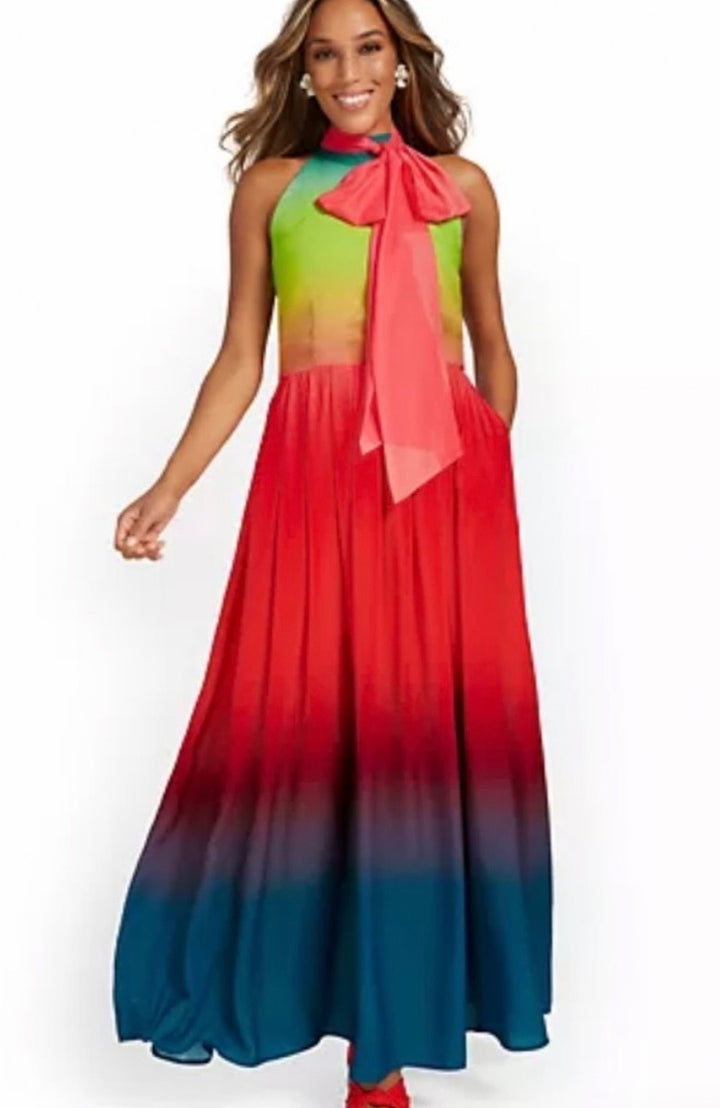 New York &amp; Company Ombre Tie Dye Halter Maxi Dress SzXL NWT
