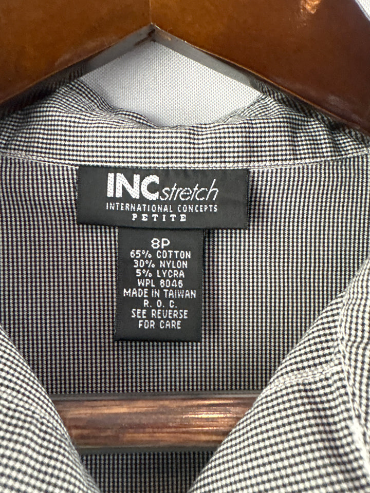 Women’s INC Stretch Size 8P Black &amp; White Check Short Sleeve Blouse
