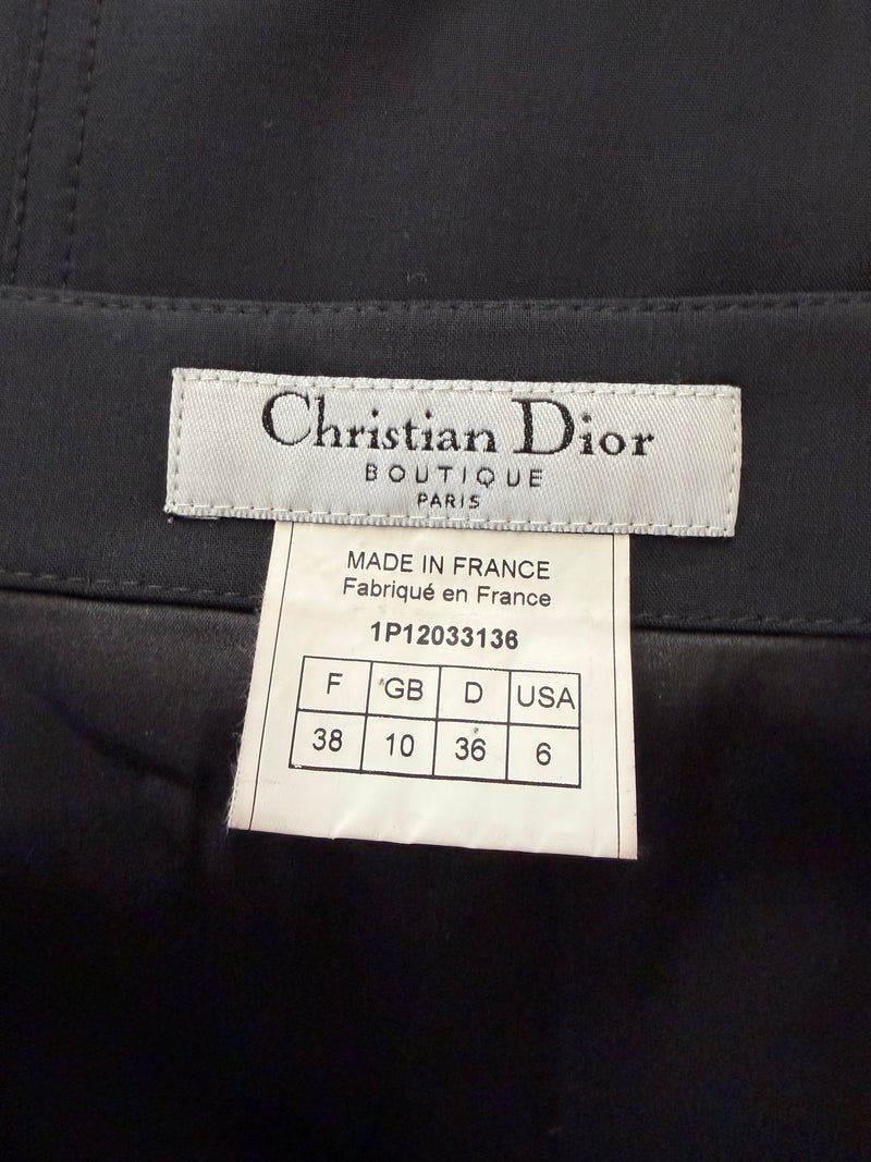 Christian Dior Boutique Black Wool Midi Pencil Skirt Side Slit Made in France FR 38