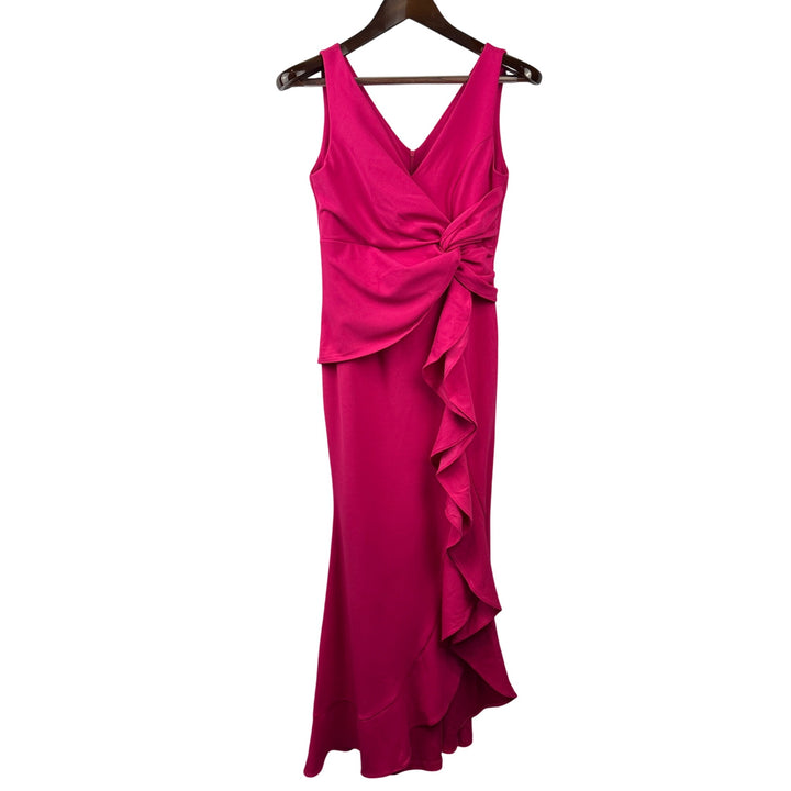 Women’s FQA Small Magenta Evening Dress with Ruffled Knot Design