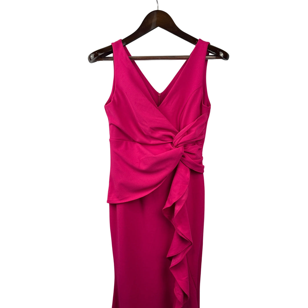 Women’s FQA Small Magenta Evening Dress with Ruffled Knot Design