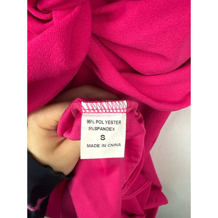 Women’s FQA Small Magenta Evening Dress with Ruffled Knot Design