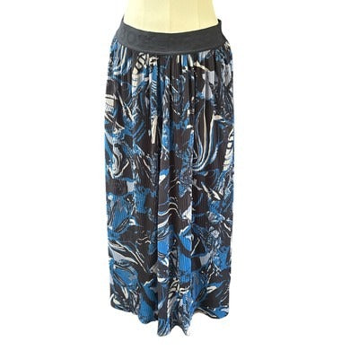 Hugo Boss Womens Maxi Skirt Blue Abstract Print Pleated Elastic Waist Size S