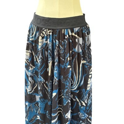 Hugo Boss Womens Maxi Skirt Blue Abstract Print Pleated Elastic Waist Size S