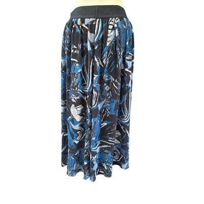 Hugo Boss Womens Maxi Skirt Blue Abstract Print Pleated Elastic Waist Size S