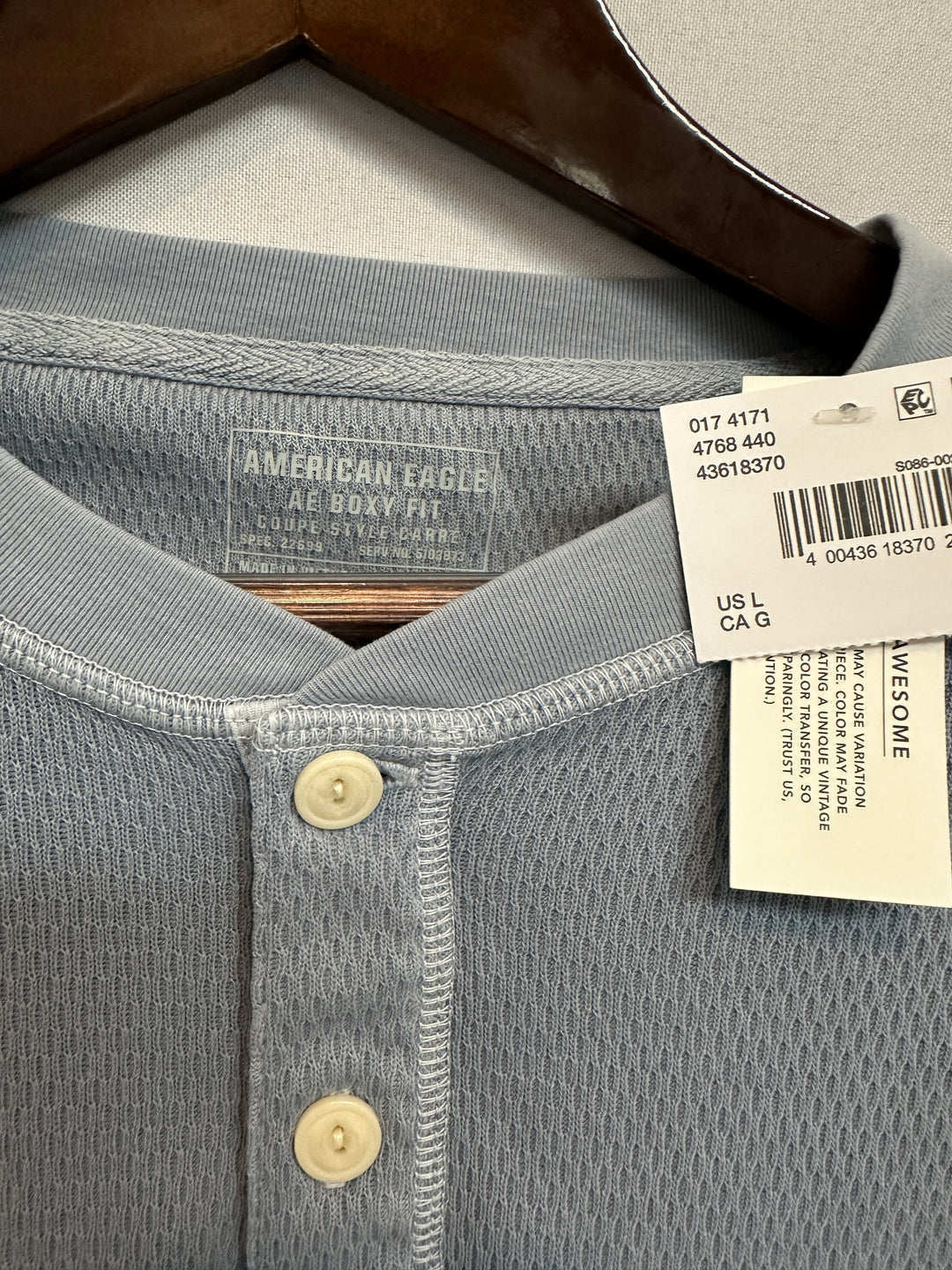 Men’s American Eagle Blue Boxy Fit Waffle Jersey Size L