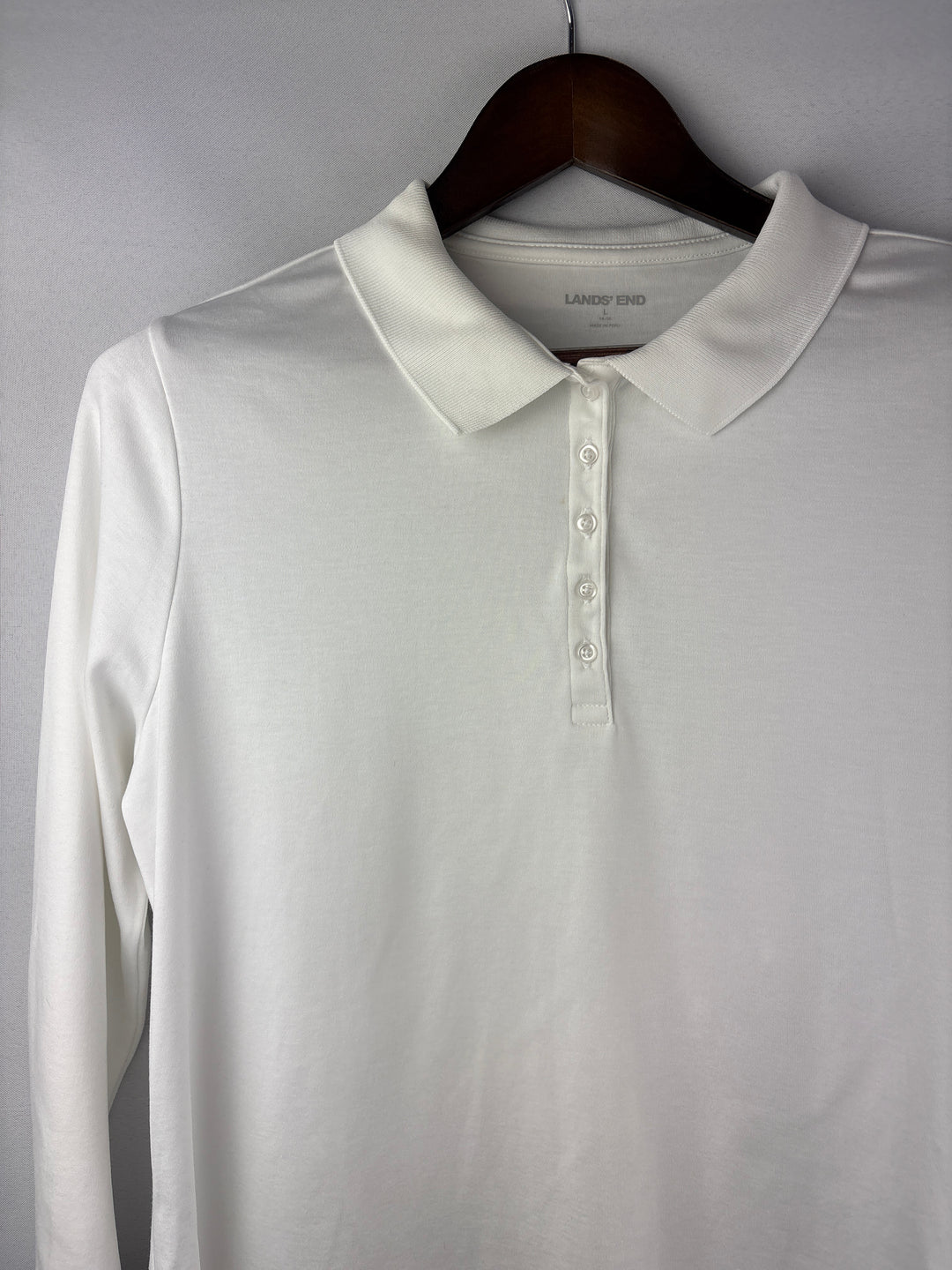 Women’s Lands’ End Large White Half Sleeve Polo Shirt