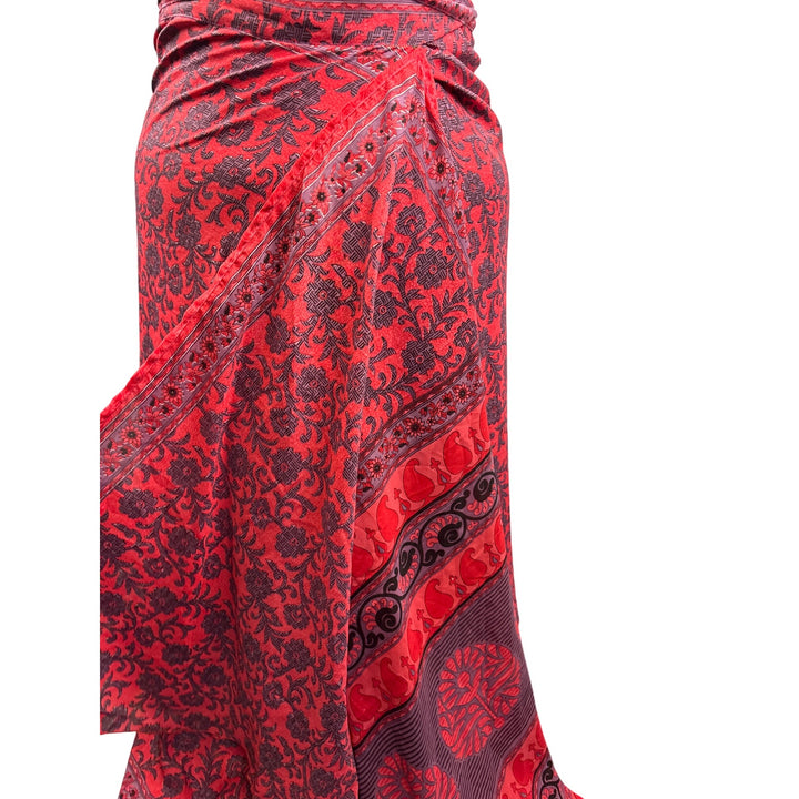 Red & Purple Printed Wrap Skirt