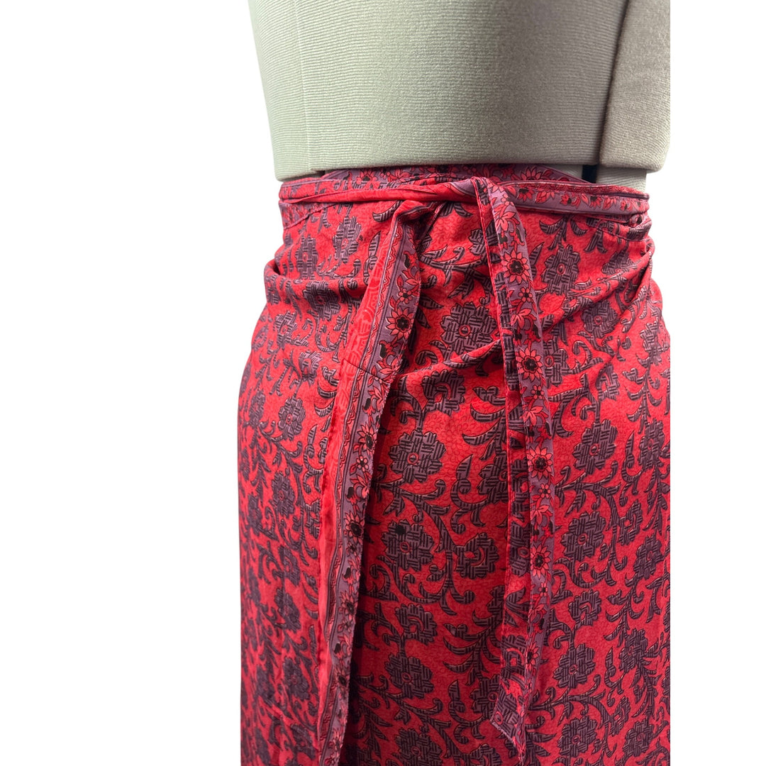 Red & Purple Printed Wrap Skirt