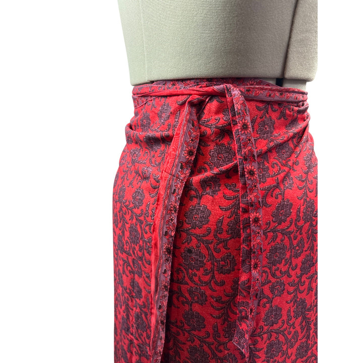 Red & Purple Printed Wrap Skirt
