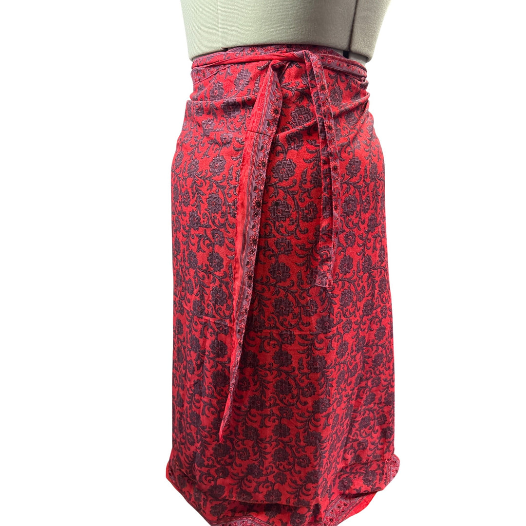 Red & Purple Printed Wrap Skirt