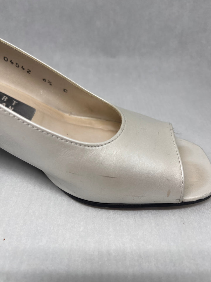 Stuart Weitzman Shimmery Cream Open Toe Slingback Heels Size 6