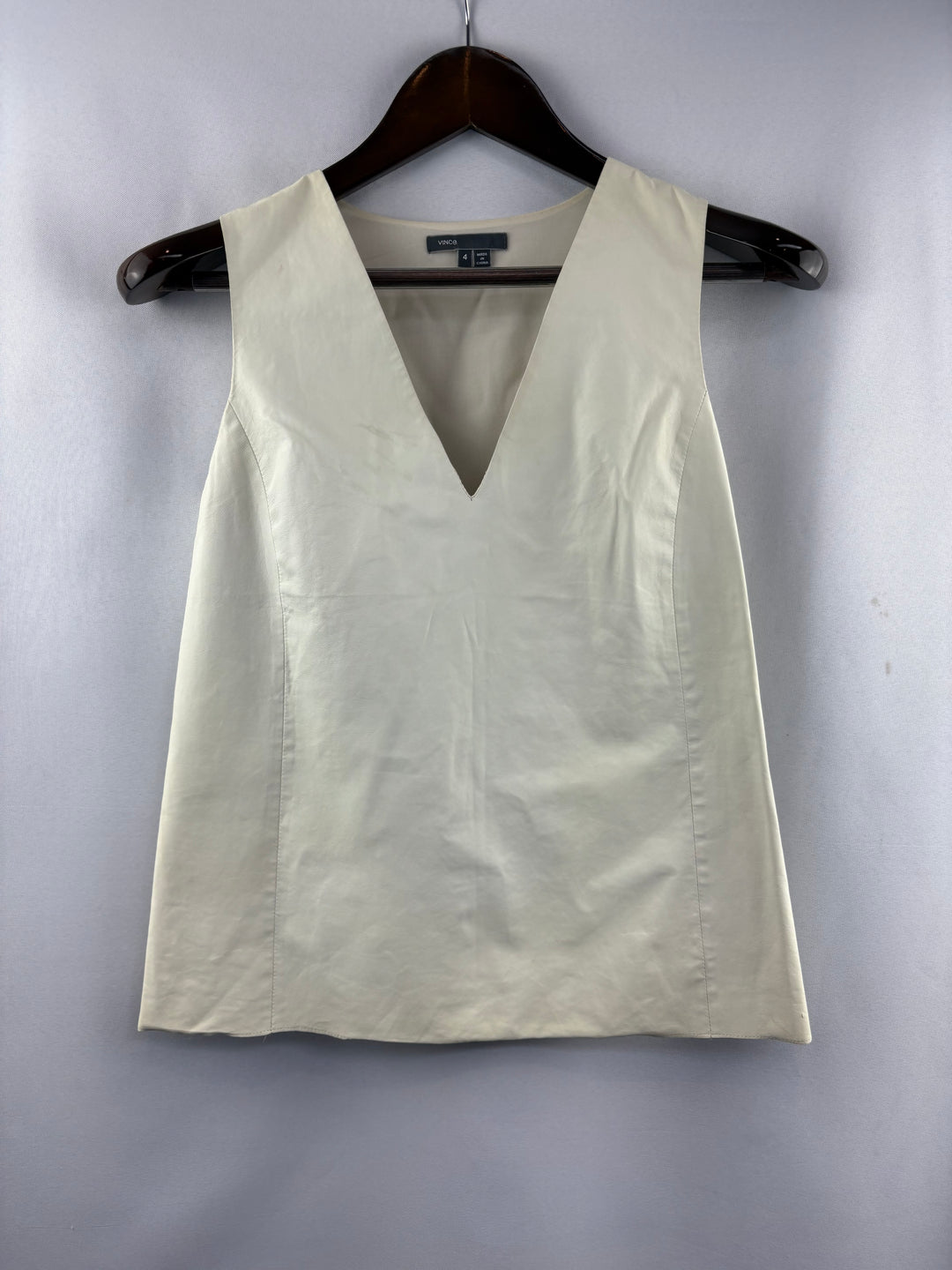 Women’s Vince Size 4 Cream Leather Sleeveless Blouse