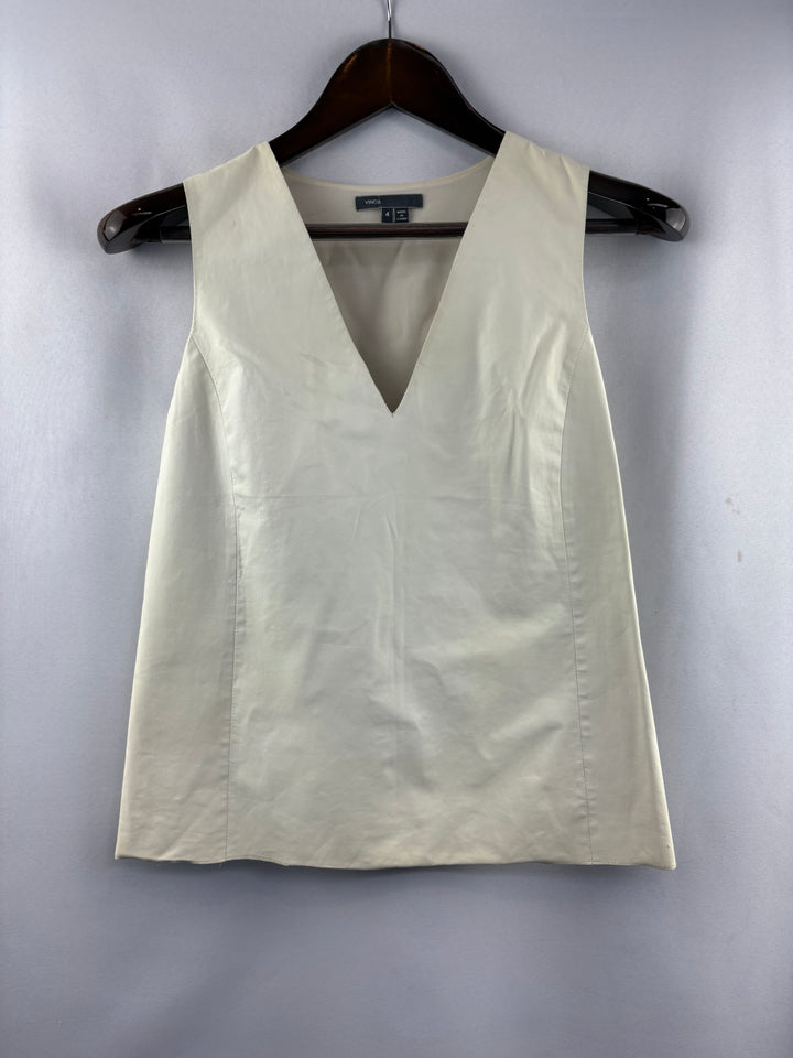 Women’s Vince Size 4 Cream Leather Sleeveless Blouse