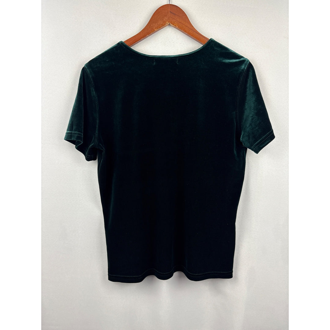 Women’s Karen Kane Large Emerald Green Velvet Short Sleeve Blouse