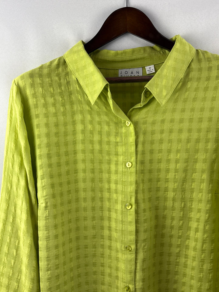Women’s Joan Rivers Size 1X Lime Green Square Patterned Button Up