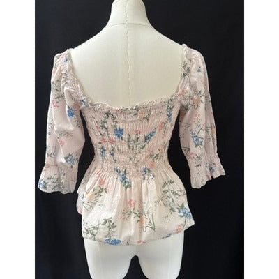 Saylor Womens Floral Smocked Blouse Top S