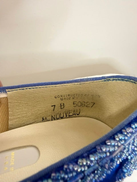 Vintage Nouveau 90s Royal Blue Satin Beaded Pumps Sz 7