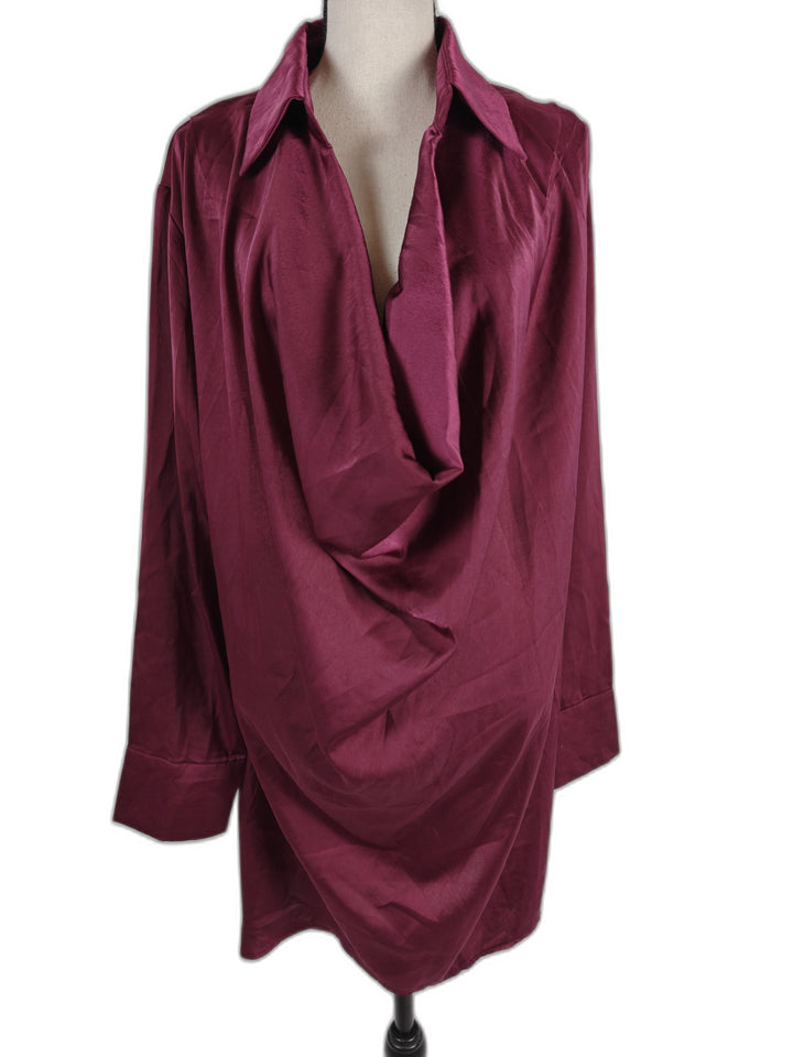 Women Lyaner Cowl Neck Blouse Burgundy Size M