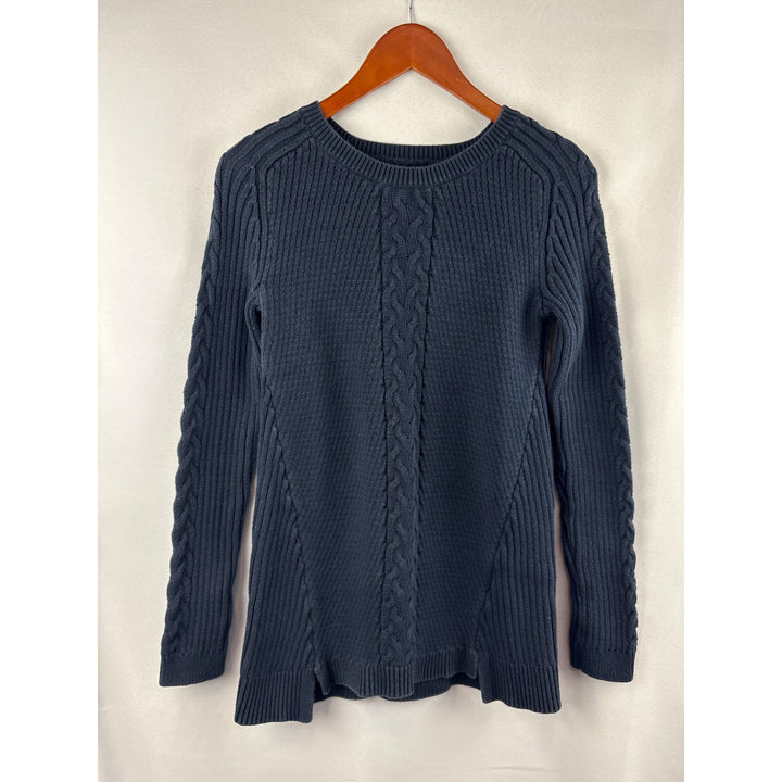 Nautica Womens Navy Blue Cable Knit Sweater Medium 100% Cotton
