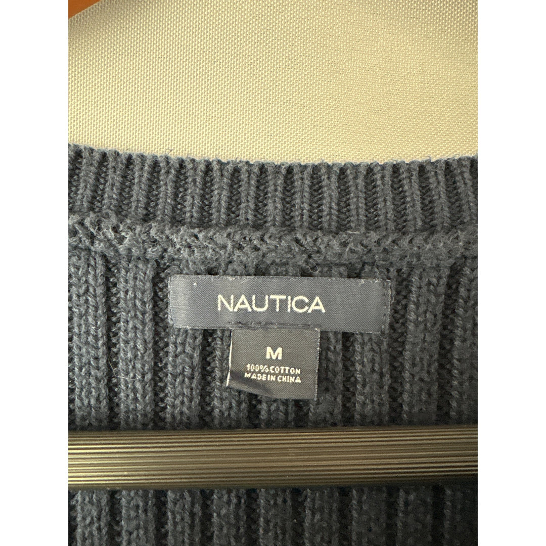 Nautica Womens Navy Blue Cable Knit Sweater Medium 100% Cotton