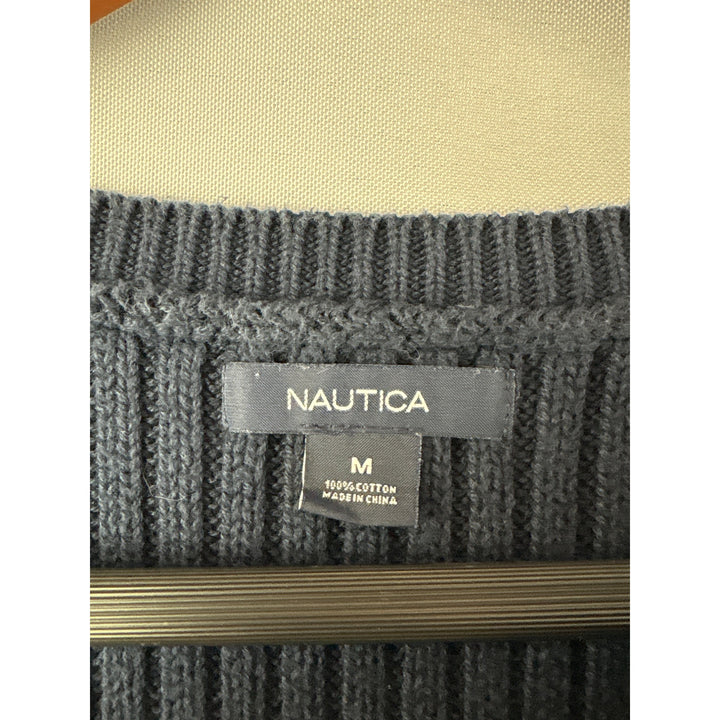 Nautica Womens Navy Blue Cable Knit Sweater Medium 100% Cotton