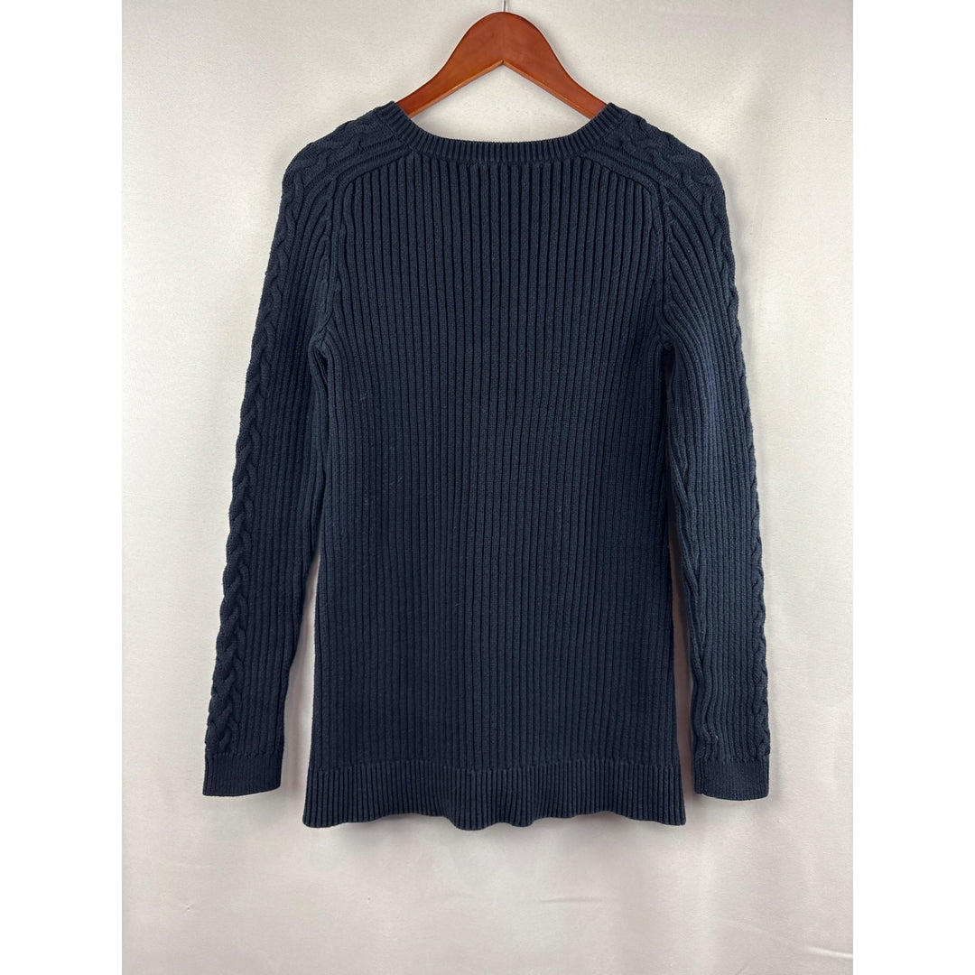 Nautica Womens Navy Blue Cable Knit Sweater Medium 100% Cotton