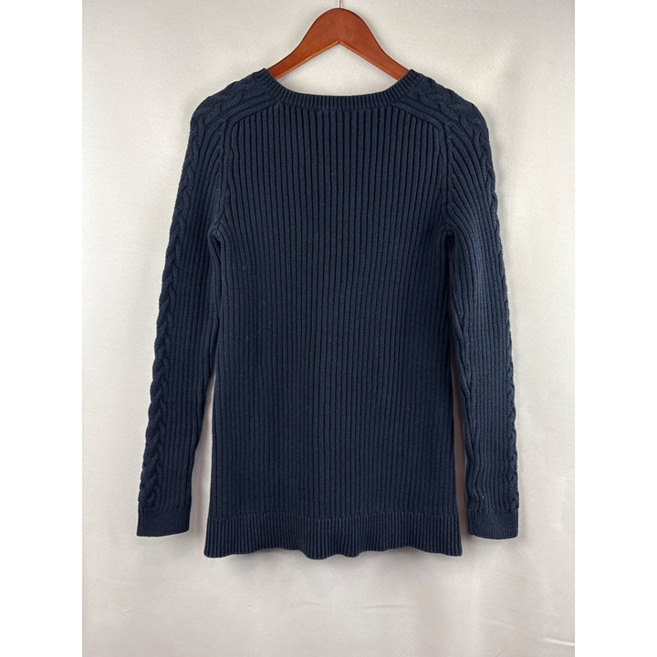 Nautica Womens Navy Blue Cable Knit Sweater Medium 100% Cotton