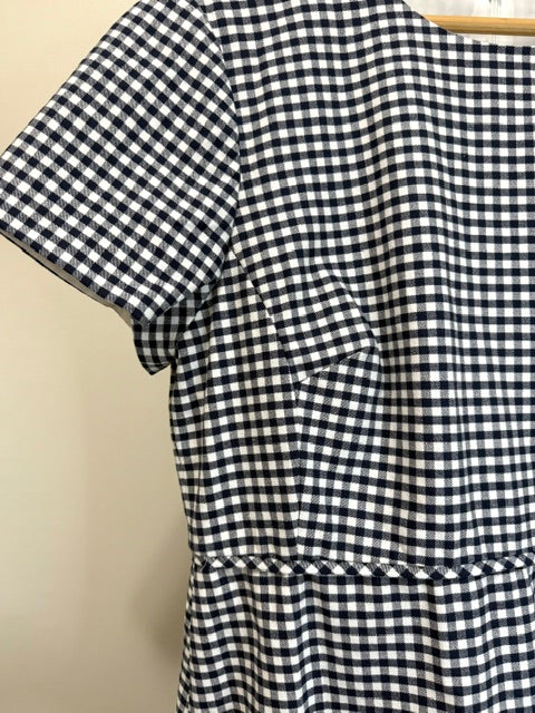J.Crew Navy &amp; White Gingham Stretch Sheath Dress Sz14 NWT