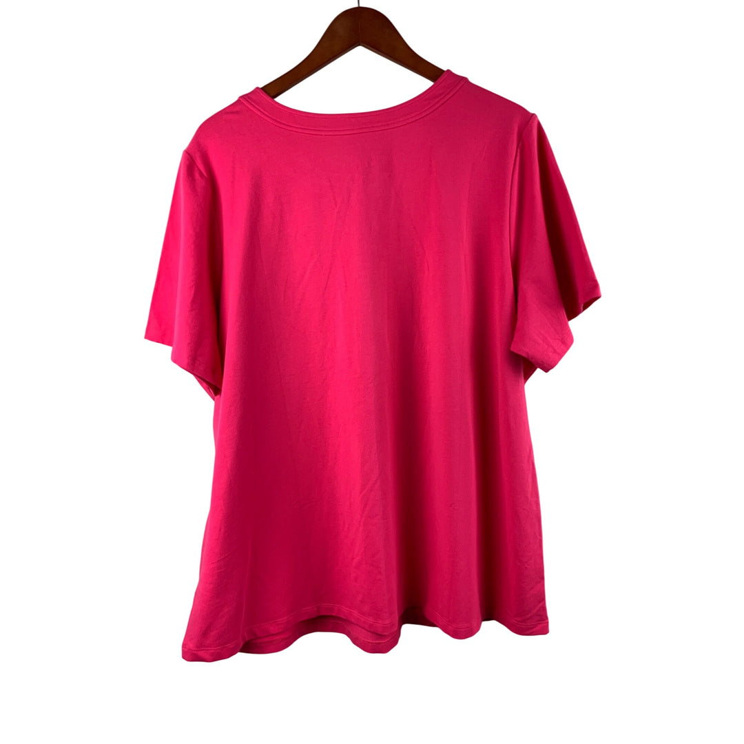 D & Co. Womens Plus Size 3X Pink Lace-Up Neck Short Sleeve T-Shirt