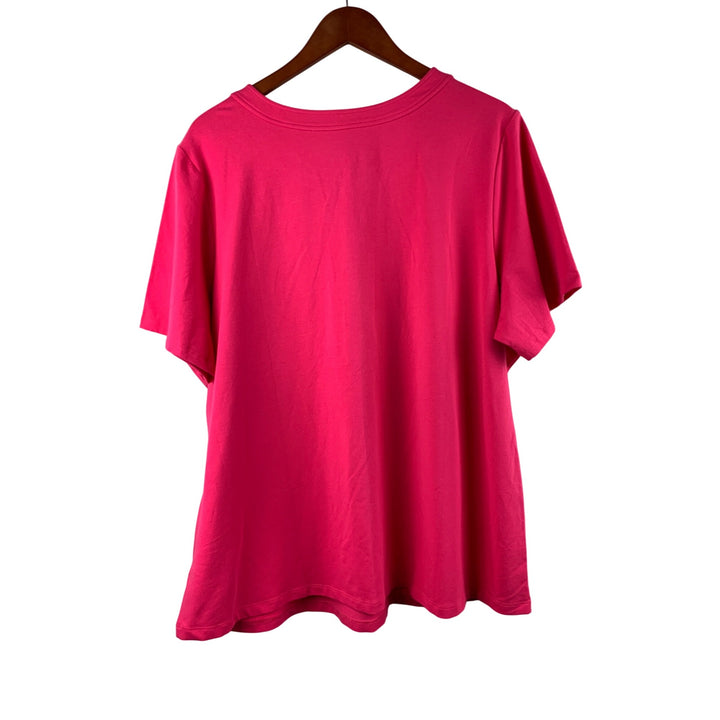 D & Co. Womens Plus Size 3X Pink Lace-Up Neck Short Sleeve T-Shirt