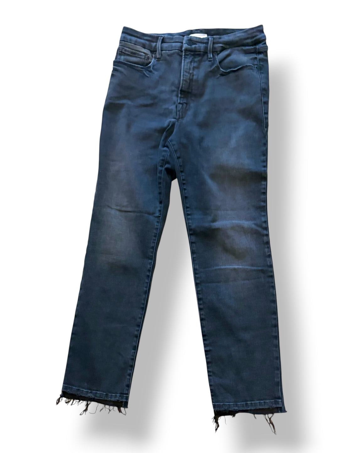 Good American Good Classic Black Jeans Size 10/30 High Rise Raw Hem Goth Stretch Denim