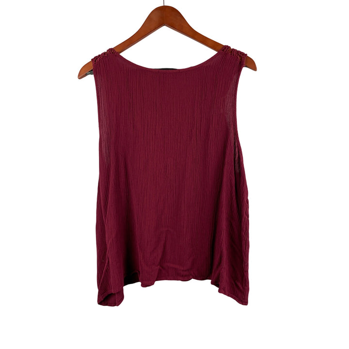 Ambiance Womens Burgundy Sleeveless Crochet Top 2XL Rayon & Cotton Blend