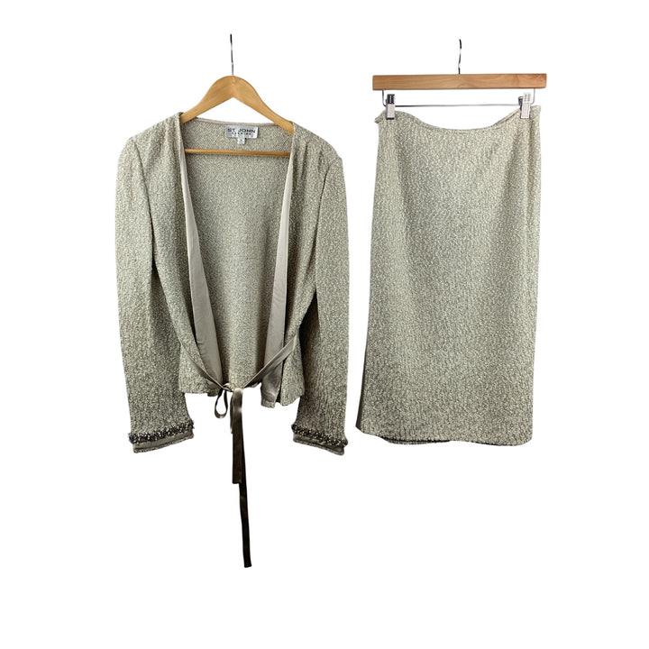 Women's St. John Evening Gray Set with Beaded Accent Size 8