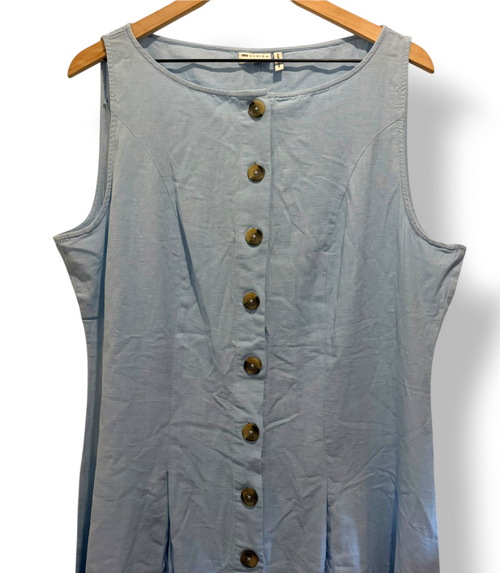 ASOS Design Light Blue Cotton Linen Button Front Maxi Dress Size 14 Coastal NWT
